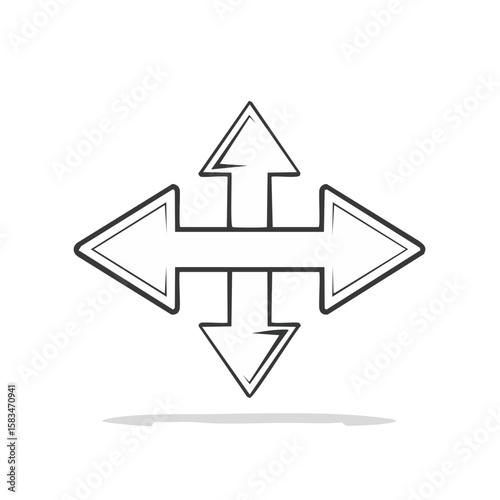 White arrows pointing in four directions on a black background, indicating movement, navigation, or expansion.