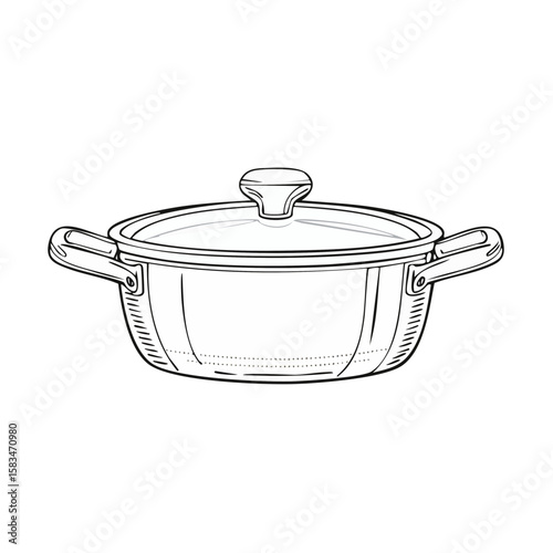 Metal cooking pot with glass lid kitchen utensil illustration for cooking recipes or culinary designs