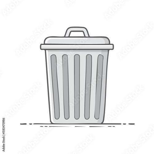 Cartoon trash can illustration gray bin with lid waste management recycling garbage container cleanliness garbage disposal