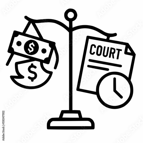 Scales tipping from bills to court papers. Financial ruin