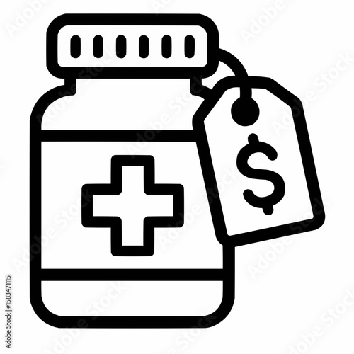 Pill bottle with price tag half-covered. Partial benefits
