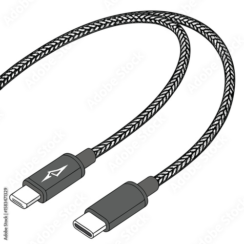 braided Thunderbolt 4 cable, isolated on a clean white background, high speed data transfer.