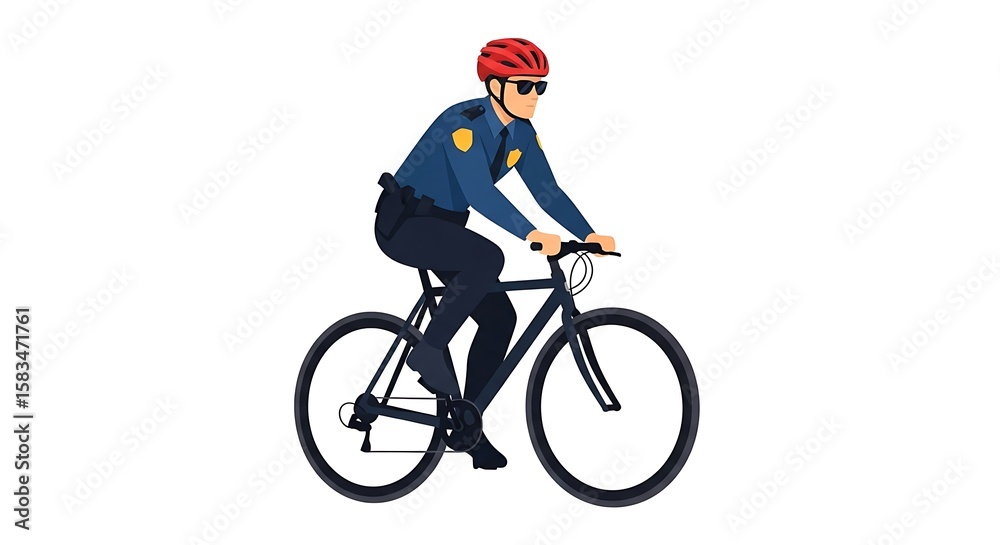 Fototapeta premium Police Officer on Bicycle in Uniform Illustration