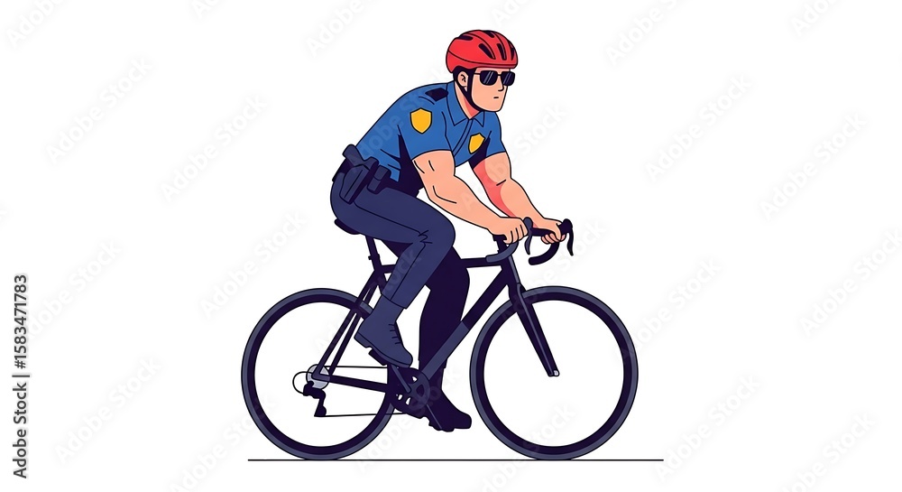 Fototapeta premium Cartoon Police Officer Riding Bicycle Illustration