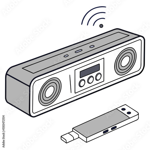 compact USB speaker bar with clear sound, isolated on a clean white background, desk audio.