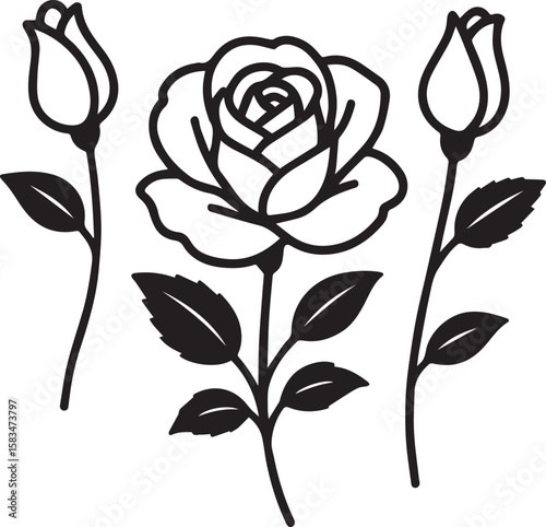 Rose silhouettes line art vector 