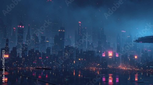 Wallpaper Mural Wide shot of a glowing futuristic city skyline at night with neon lights and flying cars, cinematic atmosphere

 Torontodigital.ca