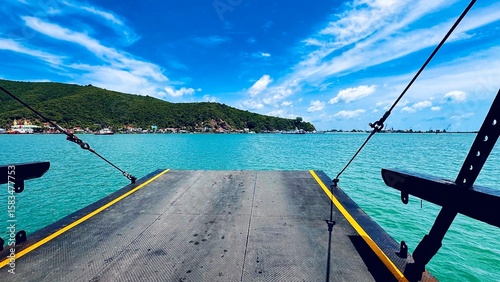 Ferry Barge over Tropical Sea – Vehicle Transport Platform Crossing Ocean in Thailand
