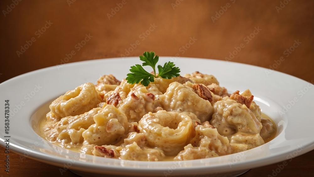 Creamy pasta meal featuring tortellini and fresh parsley for any meal Creamy pasta meal featuring tortellini and fresh parsley for any meal