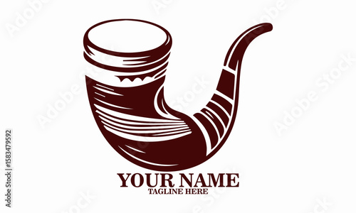Traditional Jewish shofar horn in curved shape icon. Traditional Jewish shofar vector illustration, traditional Jewish shofar logo art