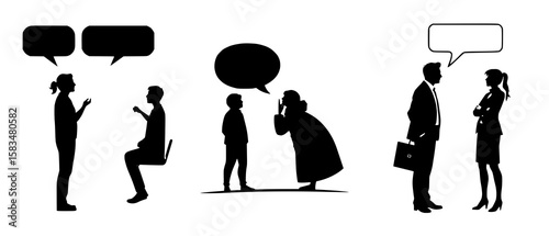 Silhouettes of People Talking with Speech Bubbles Above Their Heads