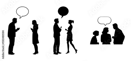 People in Silhouette Talking with Speech Bubbles