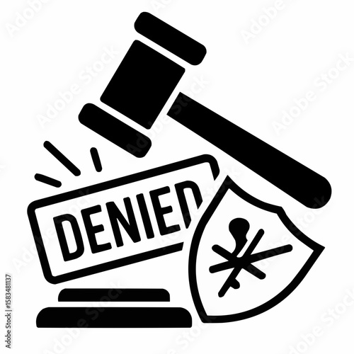 Gavel overturning denial stamp. Claim challenge