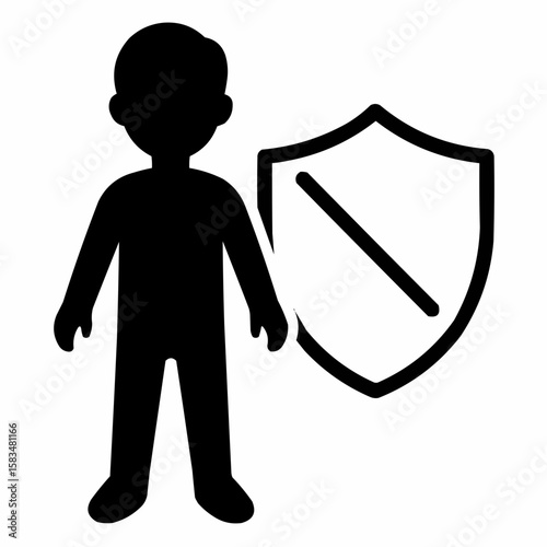 Silhouette child without protection shield. Coverage gap