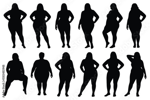 Diverse female silhouettes in various poses women body positive