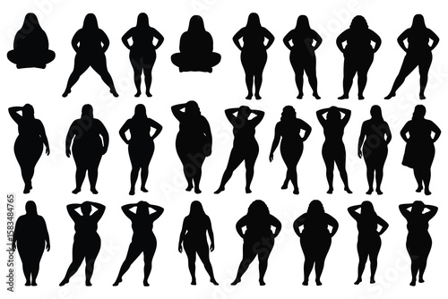 Diverse female silhouettes in various poses women body positive