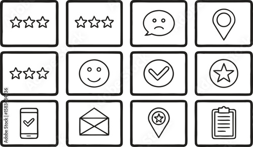 Collection of hand drawn icons for feedback and ratings