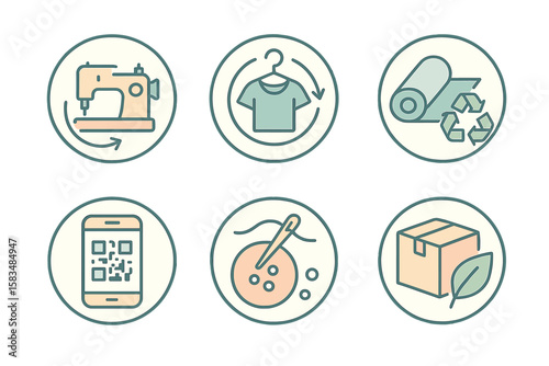 Sewing, upcycling, and online shopping concepts featuring various materials and tools for sustainable fashion choices
