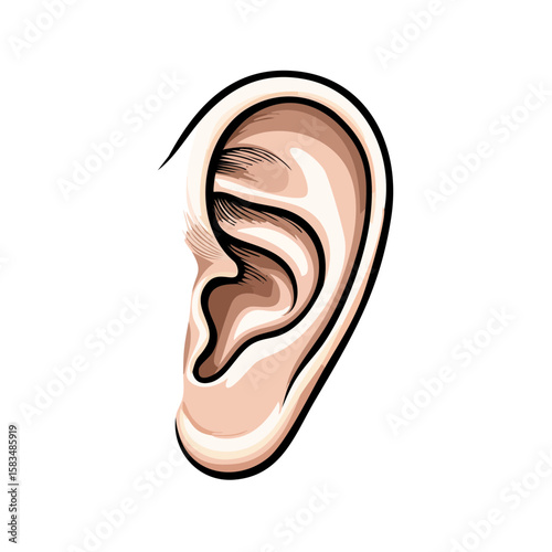 Cartoon human ear illustration on black background medical anatomy biology healthcare listening communication sense hearing