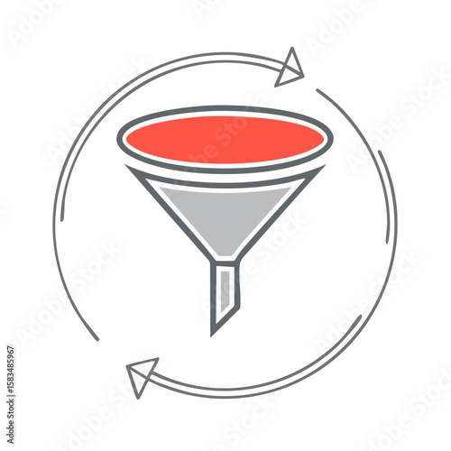 Filtering process icon funnel data filtration and cycle vector graphics for transformation optimization and analysis tool