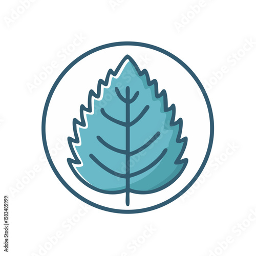 Mint leaf icon Teal herbal ingredient in circle frame Vector flat design