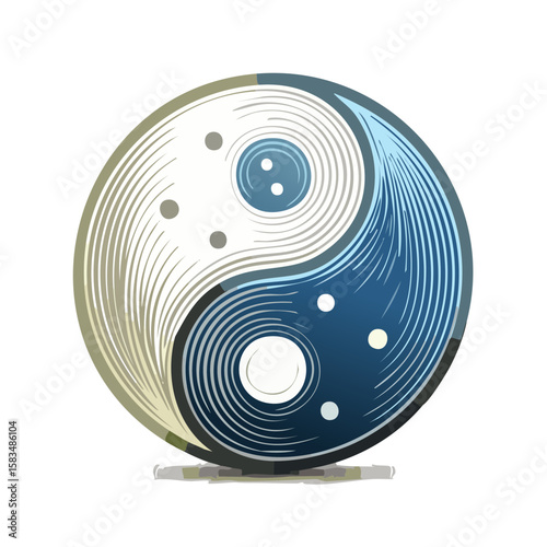 Stylized Yin Yang Symbol Representing Balance Harmony Duality Complementary Principles with Circles and Shades of Blue and White