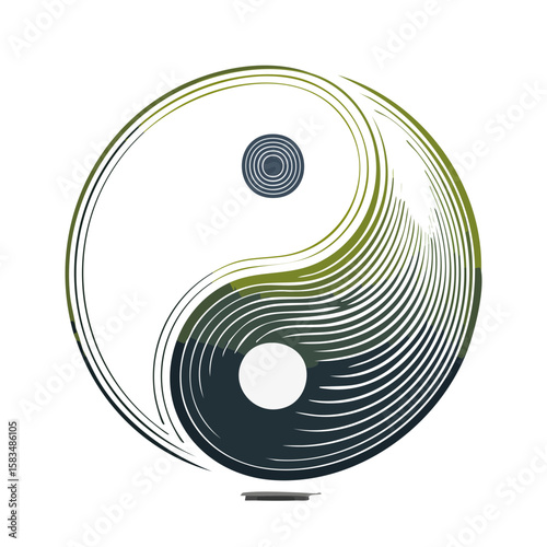 Stylized Yin Yang Symbol Illustration with Abstract Brush Strokes Balance Harmony Duality