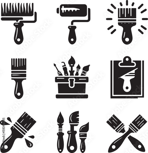 A versatile set of black hair salon tools vector icons featuring scissors, combs, and brushes, perfect for beauty and hairdresser designs