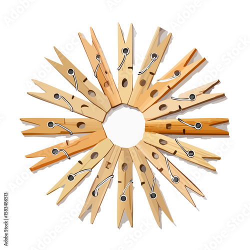 Clothespin Circle:  Wooden Pegs Arranged in a Circular Design for Laundry