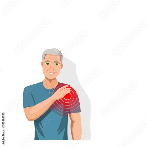 Senior Man Experiencing Shoulder Pain and Inflammation Illustration