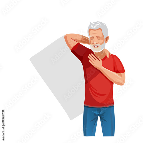 Senior man experiences neck pain and seeks relief