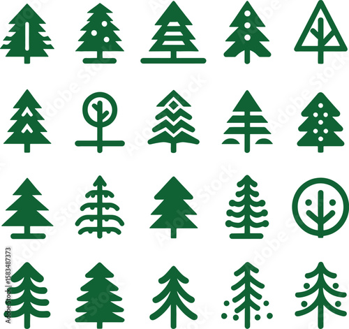 A versatile vector set of green fir trees, perfect for Christmas, winter, and New Year holiday designs