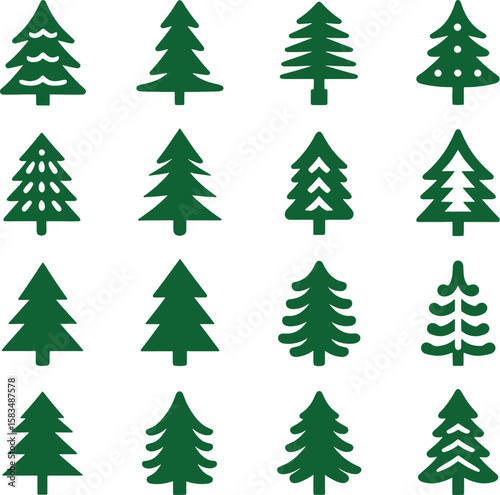Vector set of green pine and fir Christmas trees, perfect for holiday winter forest illustrations and festive season decoration