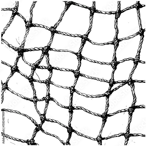 Vintage marine texture, hand-drawn fishing mesh pattern, retro sketch background, black line etching, nautical surface, antique mesh engraving, vector illustration, ocean art, cutout.