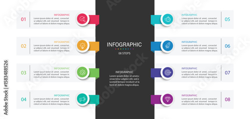 Vertical infographic timeline 8 steps template. Timeline, Business presentation. Vector illustration.