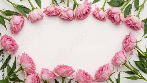 Delicate pink floral elements on white canvas. Botanical beauty product. Aerial view, text placeholder. Composition of blooms. Seasonal inspiration of spring and summer.