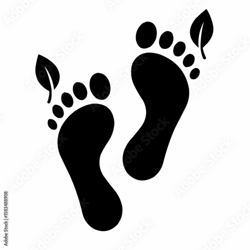 Footprints with small leaves floating above each step. Grounded movement practice