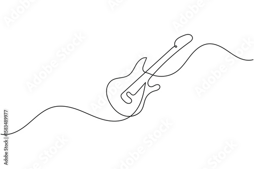 Continuous one line guitar drawing vector simple outline musical instrument minimalist style