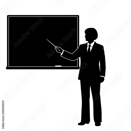 Businessman pointing at blackboard in formal suit silhouette  
