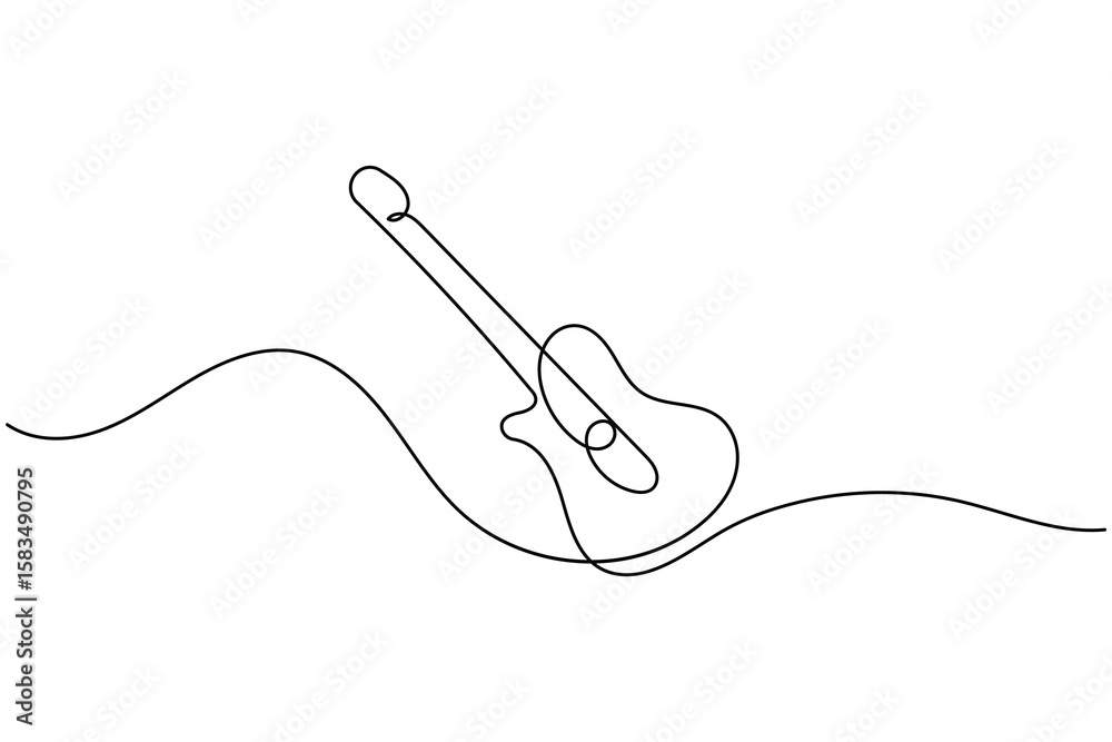 Obraz premium Continuous one line guitar drawing vector simple outline musical instrument minimalist style
