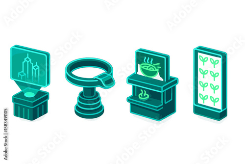 Innovative design elements showcasing urban architecture, culinary experiences, and sustainable agriculture