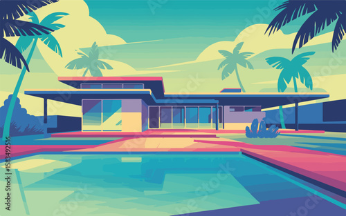 Tropical resort paradise: luxurious swimming pools, palm trees, and sunny beaches