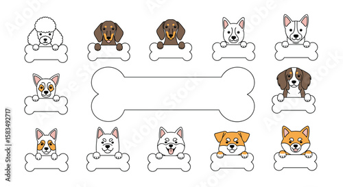 Adorable puppy companions holding bone shaped signs for your custom messages