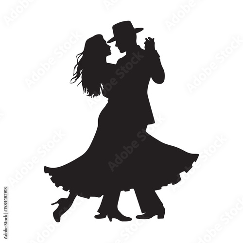 Dancing Couple Silhouette – Romantic Dance Pose Vector Art

