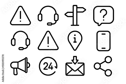 Minimalist icon set: customer support and communication themes