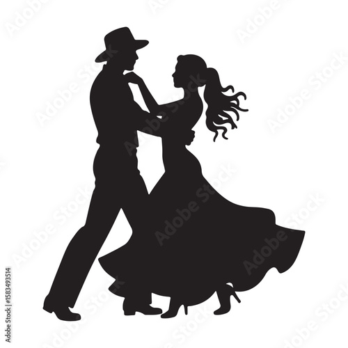 Dancing Couple Silhouette – Romantic Dance Pose Vector Art

