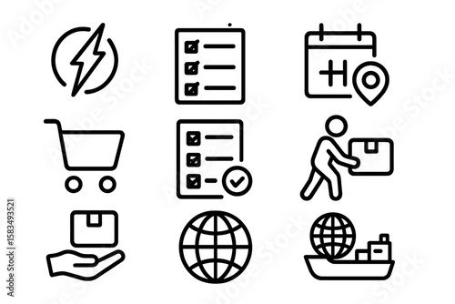 Set of linear icons for shipping and logistics management