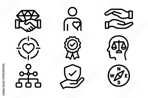 Business ethics and trust icons on dark background
