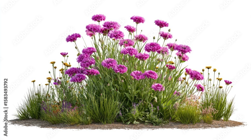 Obraz premium Lush flower bed with vibrant pink blooms and greenery.
