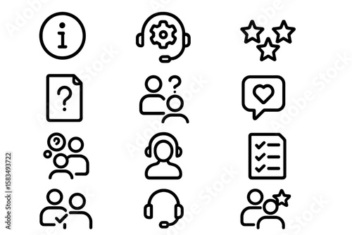 Customer support icons set with communication and helpdesk symbols on dark background